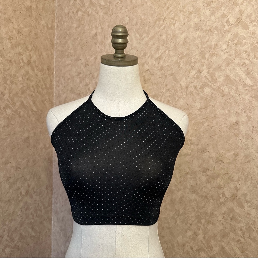 VTG Y2K 90s Black & White Polka Dot Halter Crop Top